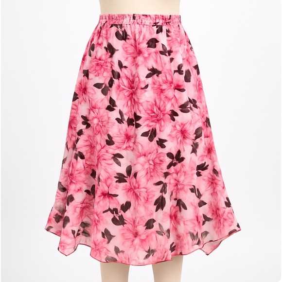 Sag Harbor Skirt Womens 12P Pink Floral Midi A-Line Chiffon Lined Vintage Y2K - Picture 1 of 11